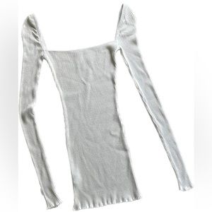 Are You Am I White Ribbed Knit Long Sleeve Dress